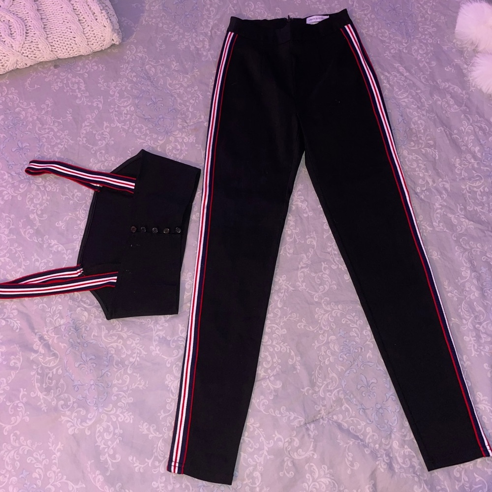urban outfitters black/white/red top and pants set